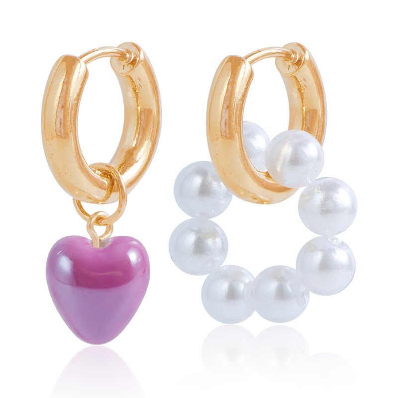 Fashion pearl bead earrings, asymmetrical heart-shaped pendant earrings for women