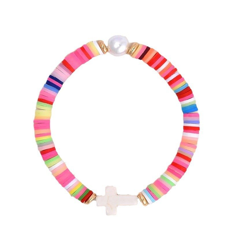 Little girl's colorful soft pottery birthday gift bracelet, love cross bracelet accessory