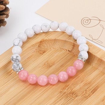 Pink Crystal Imported White Pine Stone Bead Children's Bracelet, Women's Handmade Jewelry Gift, Handmade Bracelet