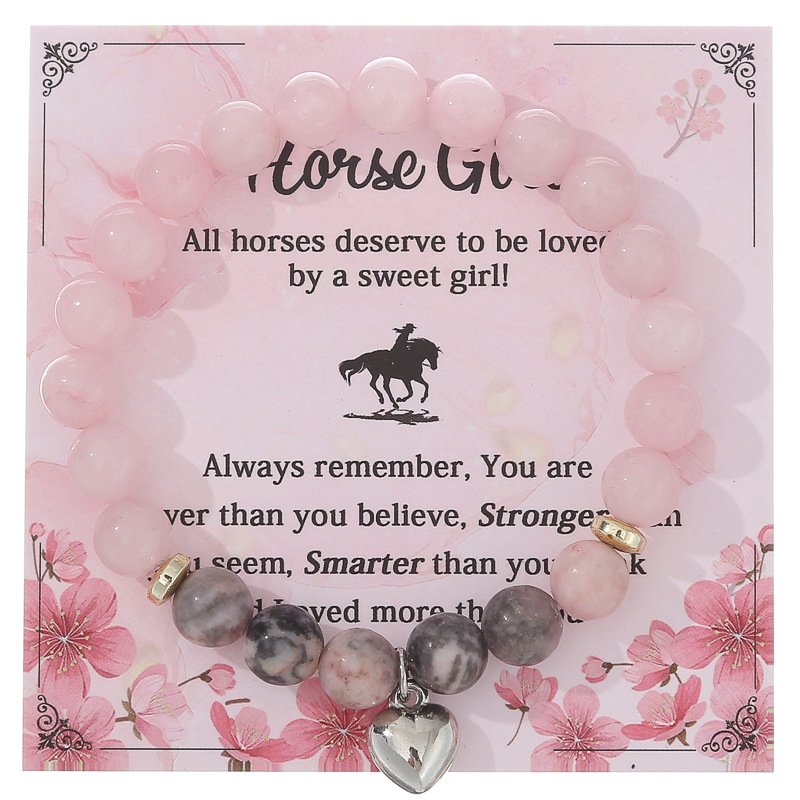 Pink Zebra Bracelet Pink Crystal Agate Music Festival Handstring Peach Heart Bracelet Women's Friendship Bracelet