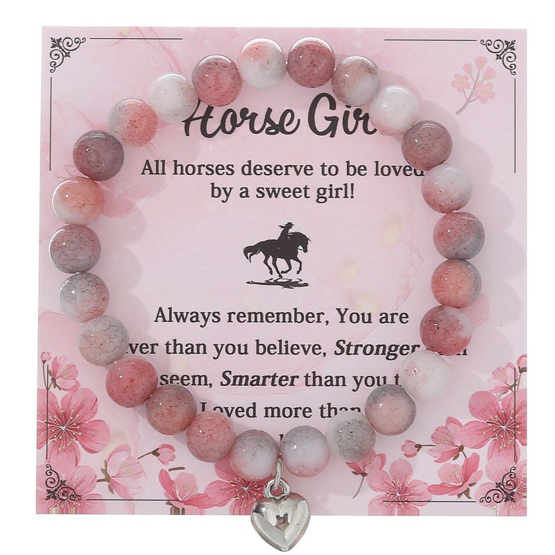 Pink Zebra Bracelet Pink Crystal Agate Music Festival Handstring Peach Heart Bracelet Women's Friendship Bracelet