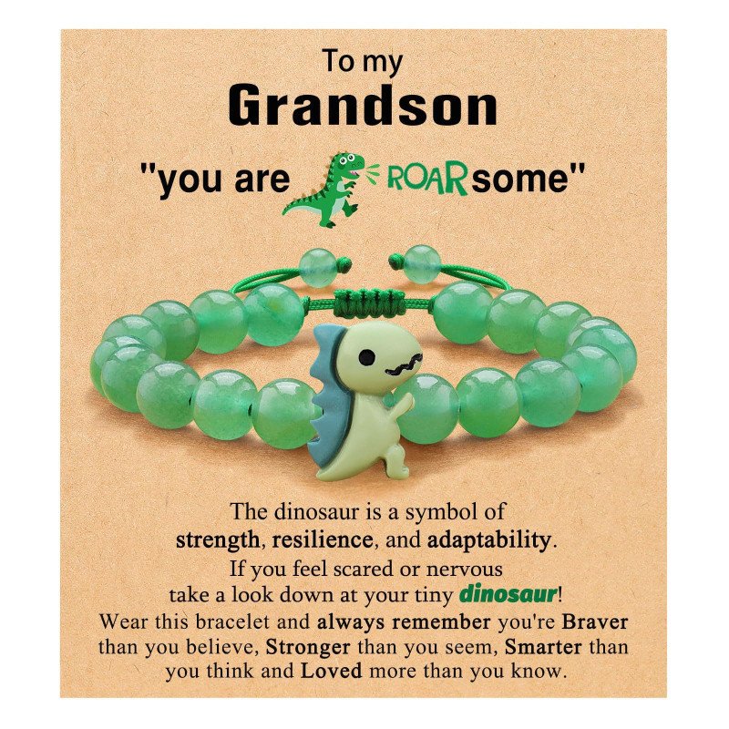 Children's Jewelry Dinosaur Bracelet Green Dongling Adjustable Black Matte Cartoon Resin Braided Bracelet