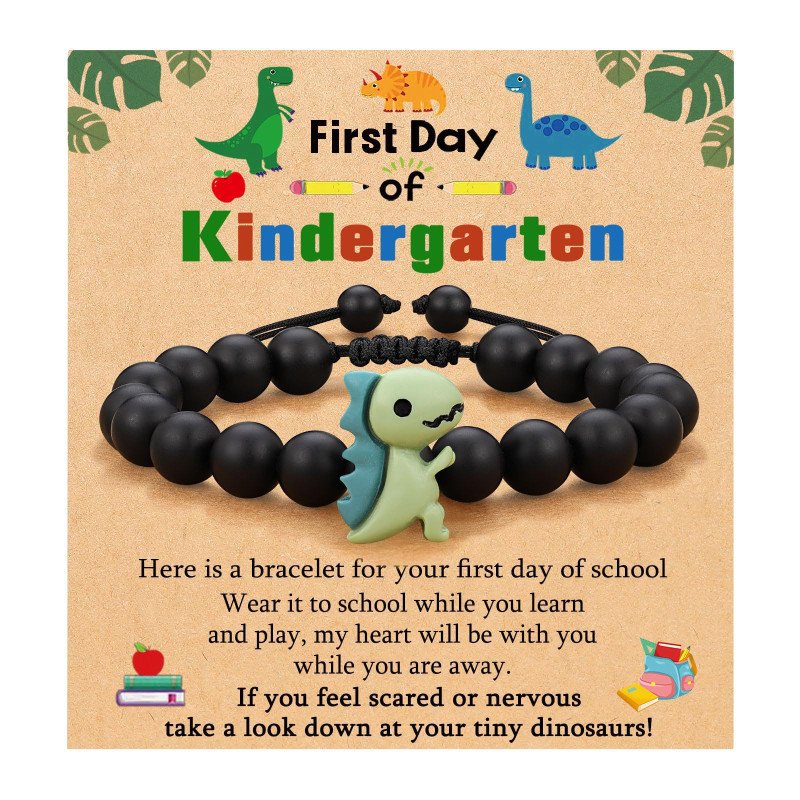 Children's Jewelry Dinosaur Bracelet Green Dongling Adjustable Black Matte Cartoon Resin Braided Bracelet