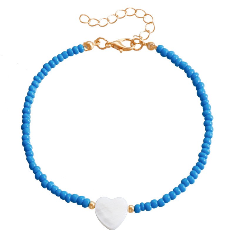 Bohemian colored rice bead bead handmade ankle chain, fashionable mother of pearl heart-shaped foot accessory, adjustable