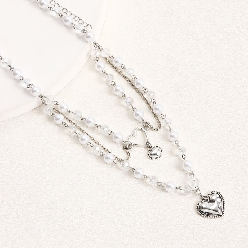 Fashionable multi-layer necklace, niche temperament, imitation pearl tassel necklace accessories