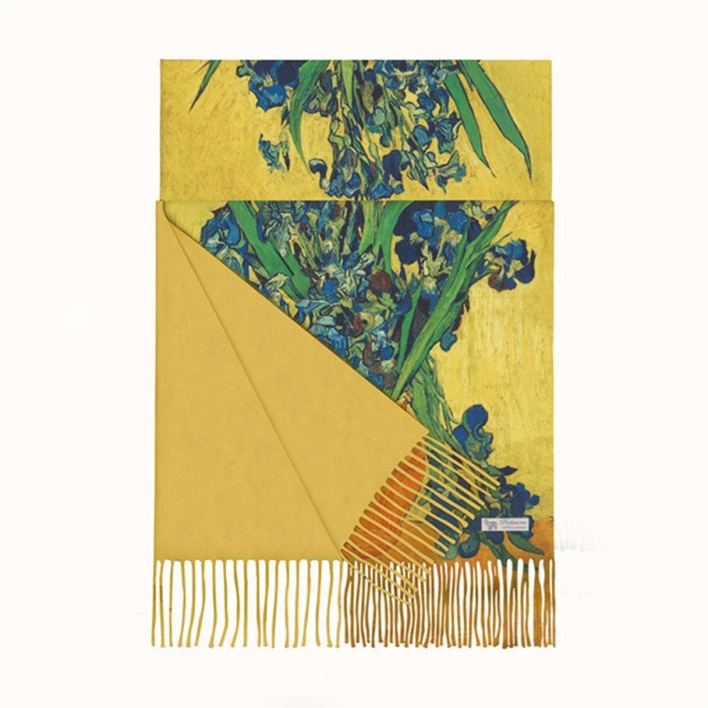 Tassel cashmere scarf classic oil painting women warm long scarf shawl China-Chic