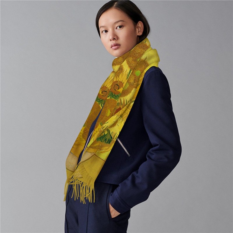 Tassel cashmere scarf classic oil painting women warm long scarf shawl China-Chic