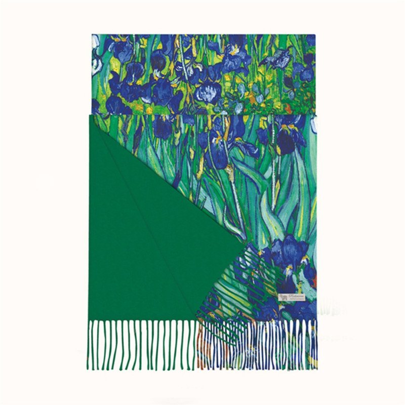 Tassel cashmere scarf classic oil painting women warm long scarf shawl China-Chic