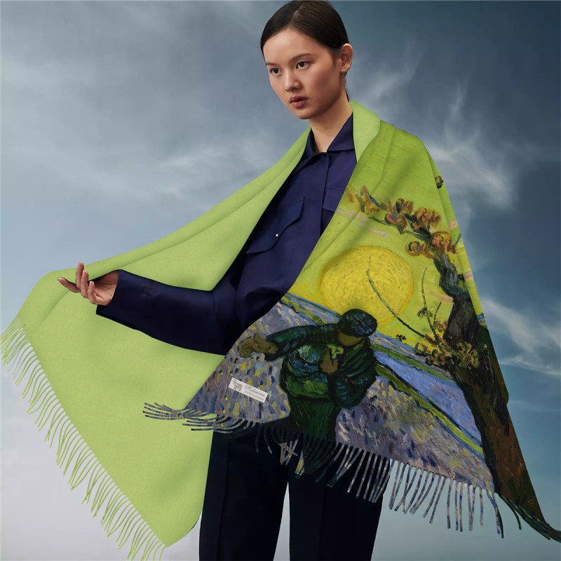 Winter print imitation cashmere scarf, women's tassel, European and American winter warm scarf, classic and versatile oil painting series