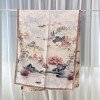 Xiangyun gauze long scarf double-sided printed with different flowers and colors, handmade rolled edge warm shawl, Chinese style landscape painting