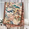 Xiangyun gauze long scarf double-sided printed with different flowers and colors, handmade rolled edge warm shawl, Chinese style landscape painting