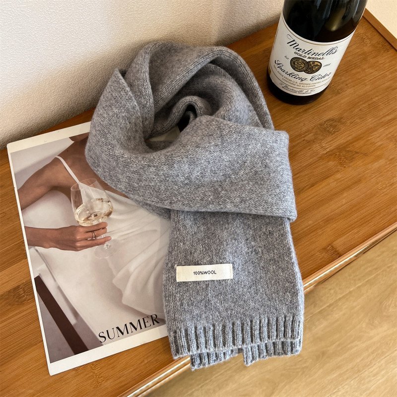 100% wool scarf, brown warm knit versatile women's scarf, Korean shawl scarf