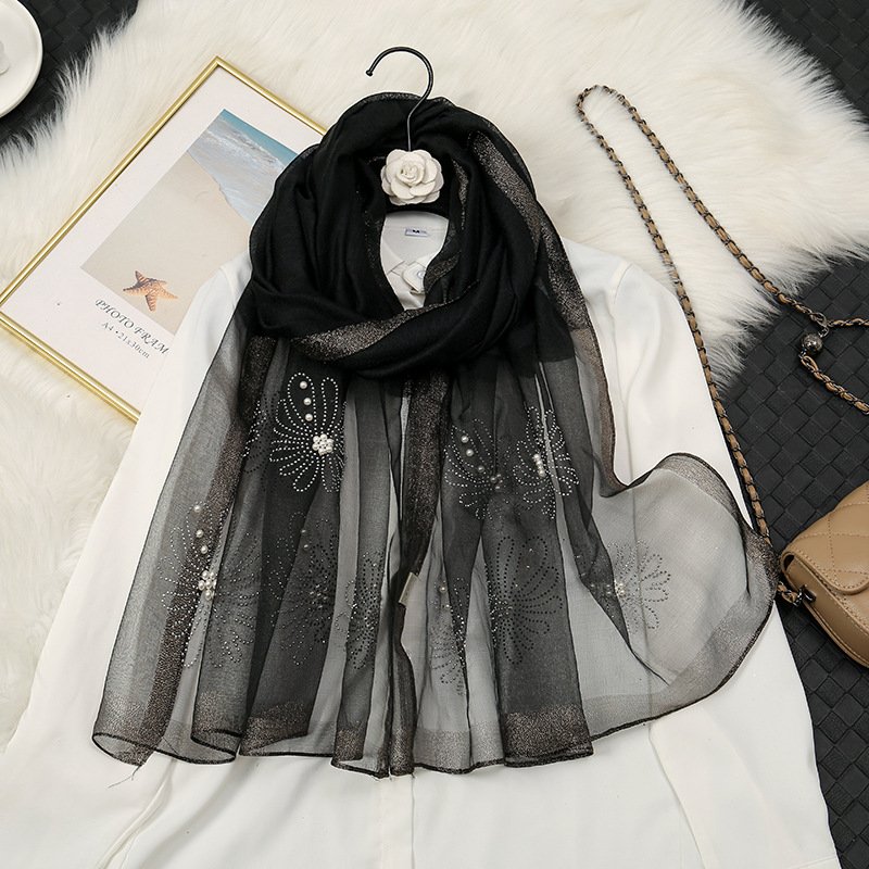 Fashionable embroidered organza scarves, scarves, embroidered rhinestones, nail beads, photography, beautiful shawls