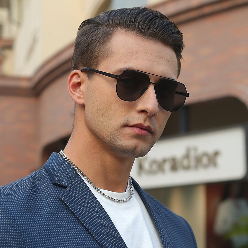 Nylon fashion black metal frame sunglasses ultra-thin men's driving sunglasses for sun shading and UV protection