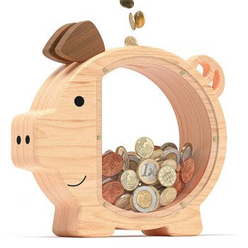Wooden piggy double-sided transparent acrylic coin storage jar, creative piggy jar gift for babies