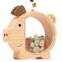 Wooden piggy double-sided transparent acrylic coin storage jar, creative piggy jar gift for babies