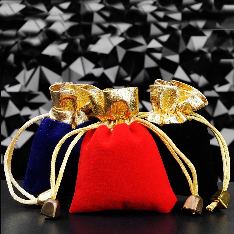 Red gold-mouth velvet drawstring bag, small cloth bag 7*9, LOGO jewelry velvet bag stamp bag
