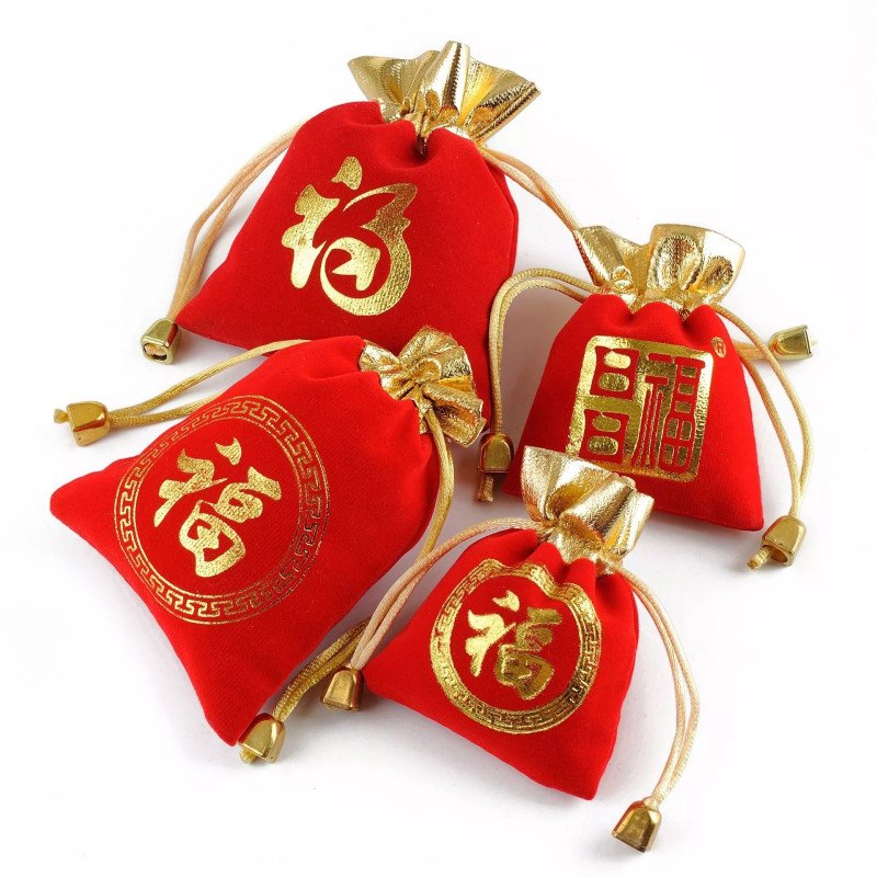 Red gold-mouth velvet drawstring bag, small cloth bag 7*9, LOGO jewelry velvet bag stamp bag