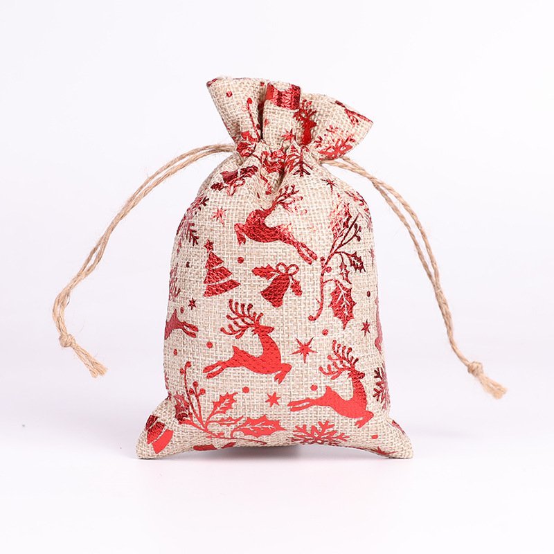 Hot stamping Christmas burlap bag drawstring drawstring packaging bag Christmas gift candy bag