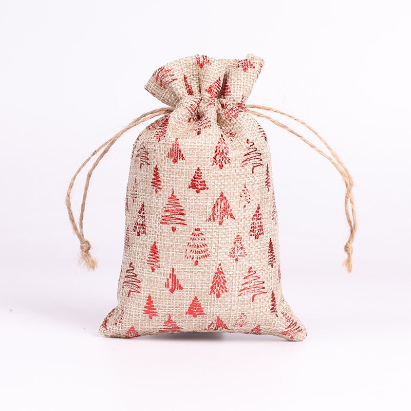 Hot stamping Christmas burlap bag drawstring drawstring packaging bag Christmas gift candy bag