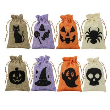 Halloween burlap bag in stock, pumpkin lantern gift bag, gift Christmas burlap bag
