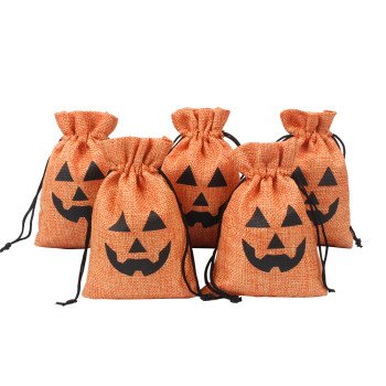 Halloween burlap bag in stock, pumpkin lantern gift bag, gift Christmas burlap bag