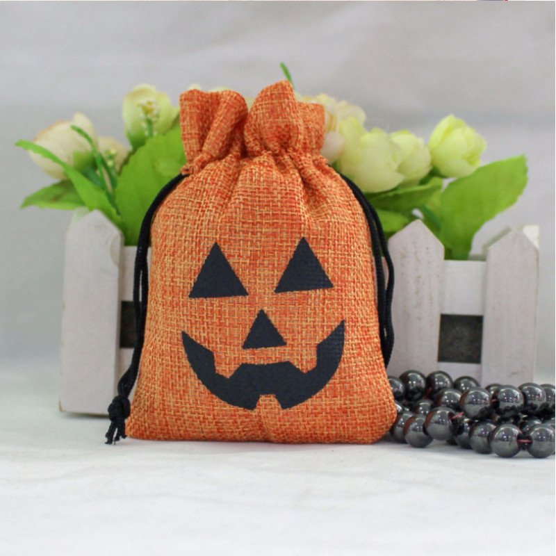 Halloween burlap bag in stock, pumpkin lantern gift bag, gift Christmas burlap bag