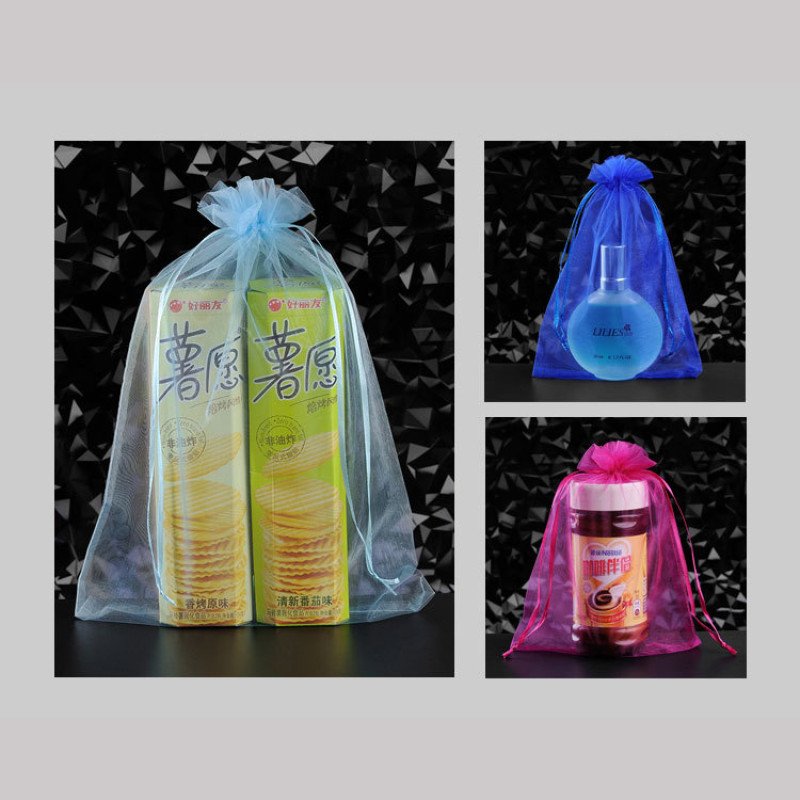 Gift mesh bag organza drawstring pocket jasmine wedding candy sachet printed logo mesh bag