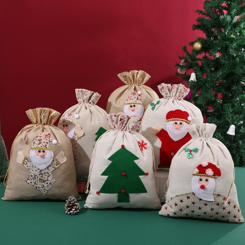 Christmas decoration bag pendant supplies drawstring cotton and linen bag candy bag Christmas gift gift bag drawstring