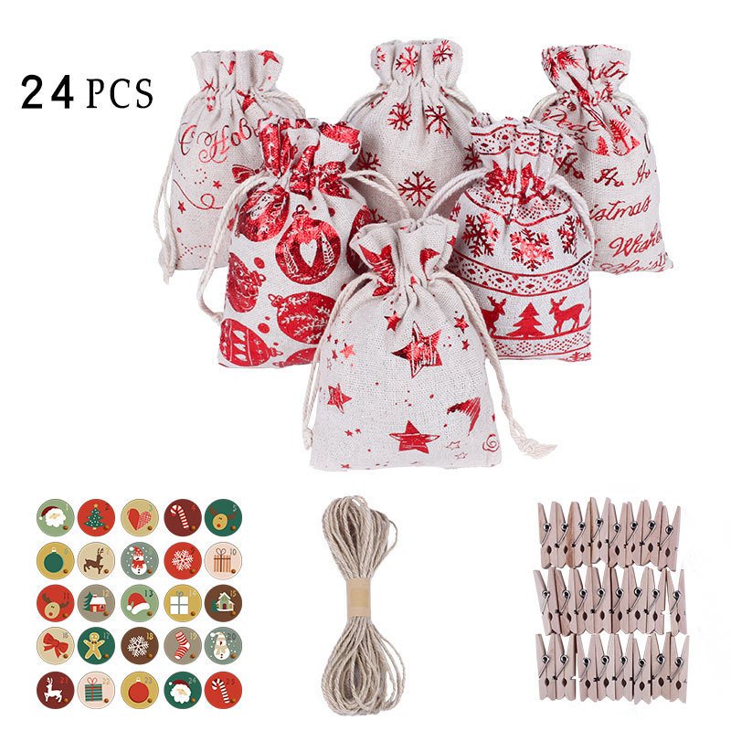 Christmas Gift Bag Countdown Advent Calendar Gift Packaging Bag Candy Storage Bunch Christmas Bag Set