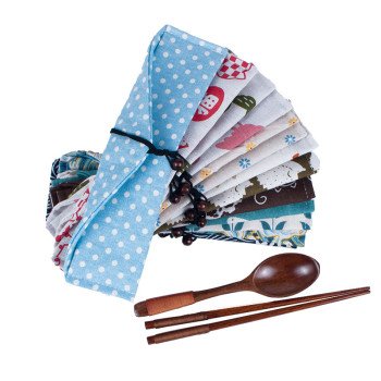Cotton bag portable cutlery bag tied with rope chopsticks spoon storage bag printable cartoon cotton bag