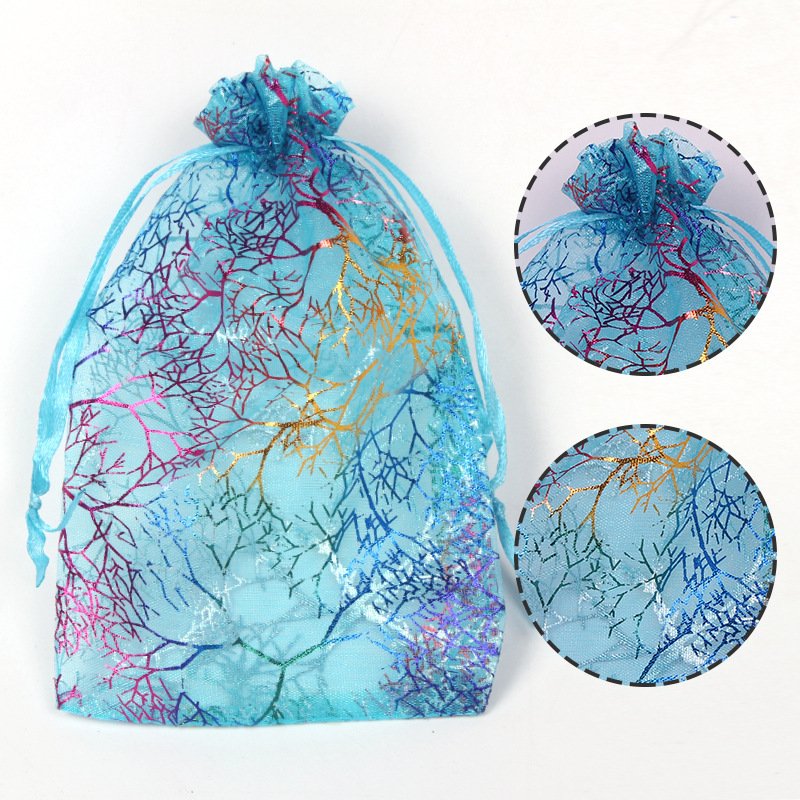 Hot stamping coral gauze bag, drawstring gift wedding candy bag, drawstring dried flower fragrance storage bag