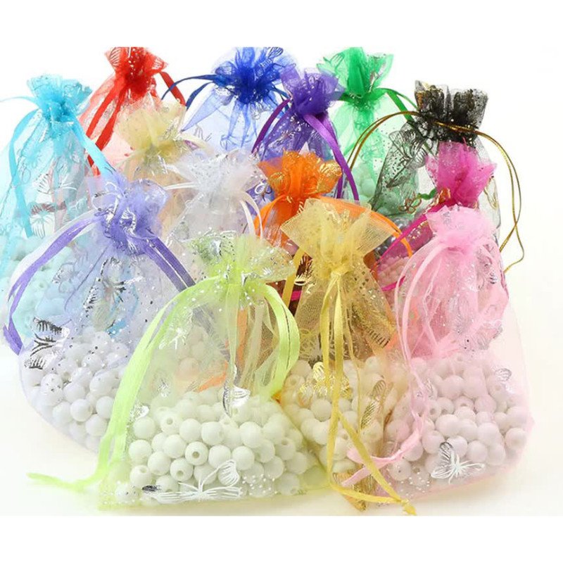 Hot stamping coral gauze bag, drawstring gift wedding candy bag, drawstring dried flower fragrance storage bag