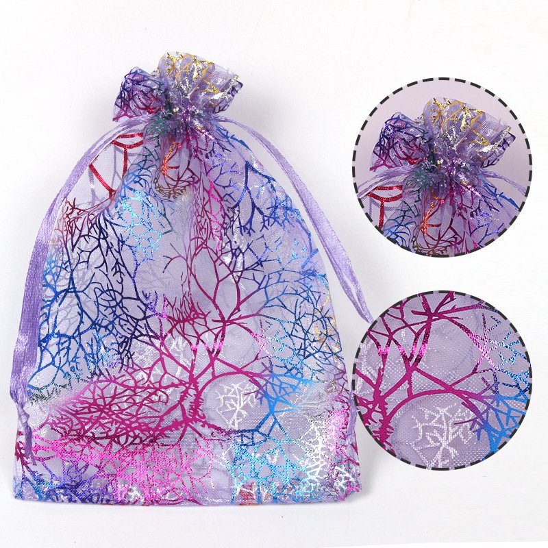 Hot stamping coral gauze bag, drawstring gift wedding candy bag, drawstring dried flower fragrance storage bag