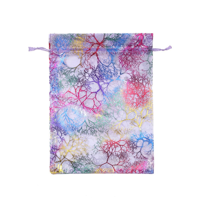 Hot stamping coral gauze bag, drawstring gift wedding candy bag, drawstring dried flower fragrance storage bag