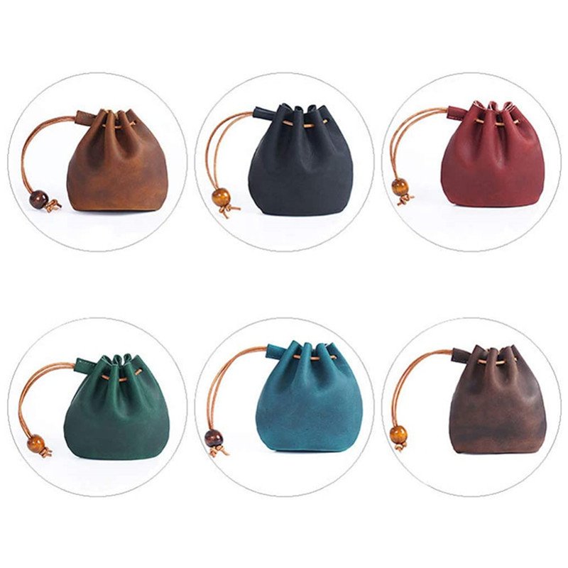 PU leather drawstring closure jewelry packaging bag portable earphone cloth bag change storage packaging bag