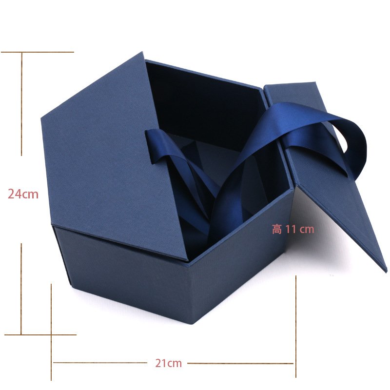 Exquisite hexagonal companion gift box, Goddess Day birthday cosmetic packaging box, Internet celebrity wedding bow gift box
