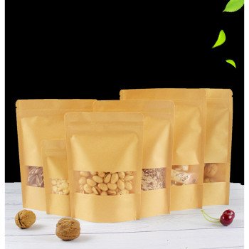 Windowed kraft paper bag, dried fruit food packaging bag, frosted kraft paper ziplock bag, stand-up bag, tea sealed bag