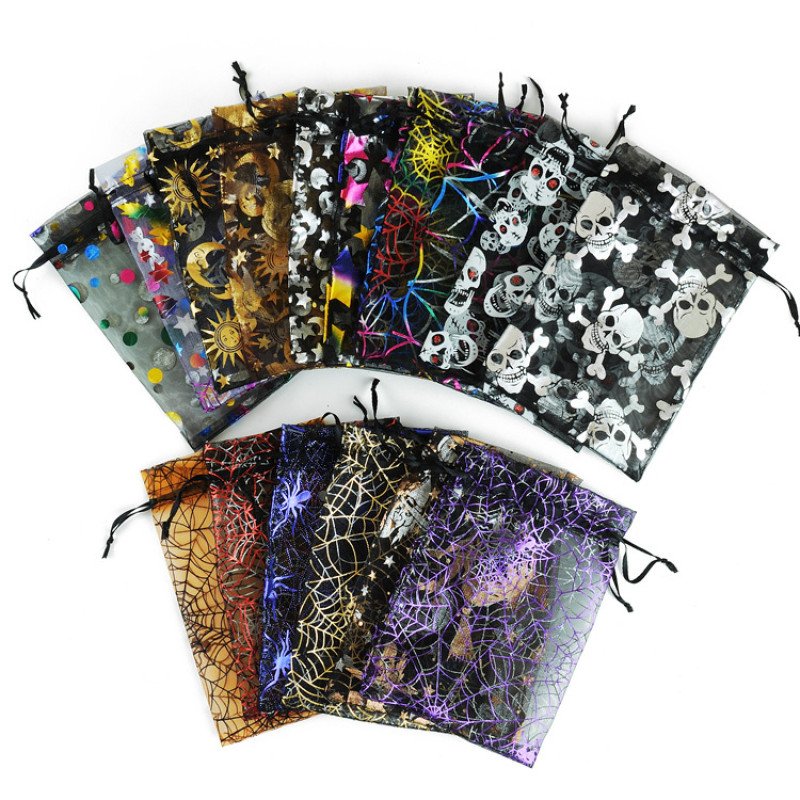 Halloween hot stamping gauze bag Amazon cross-border spider web gauze transparent candy gift packaging bag sachet dried flower bag