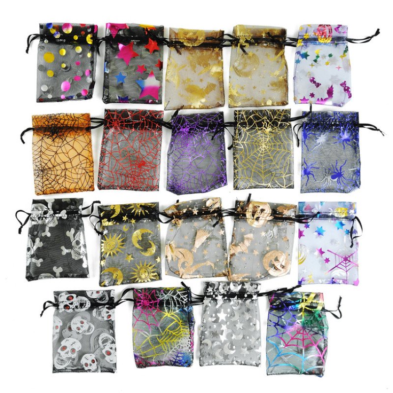 Halloween hot stamping gauze bag Amazon cross-border spider web gauze transparent candy gift packaging bag sachet dried flower bag
