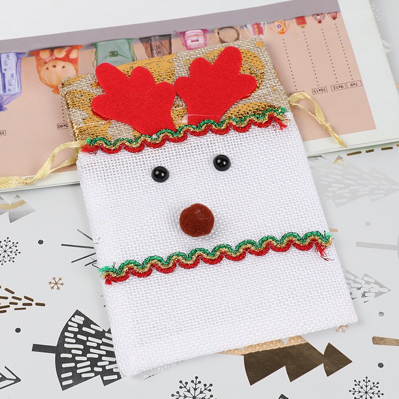 Christmas bag gift bag imitation linen stitching cartoon drawstring candy storage packaging bag