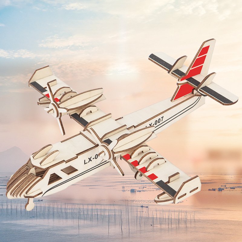 Amphibious bomber model wooden puzzle 3d model toy three-dimensional puzzle handmade