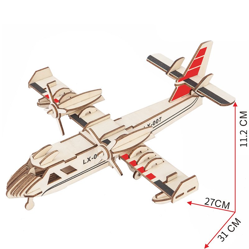 Amphibious bomber model wooden puzzle 3d model toy three-dimensional puzzle handmade
