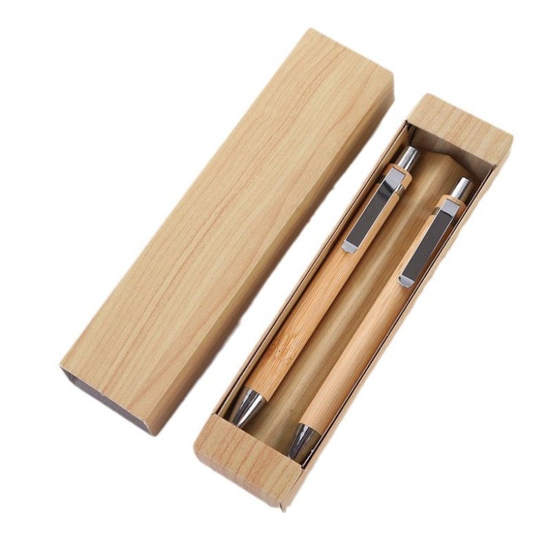 Double bamboo pattern pen box gift pen set environmentally friendly bamboo ballpoint pen advertising gift pen engraving company logo