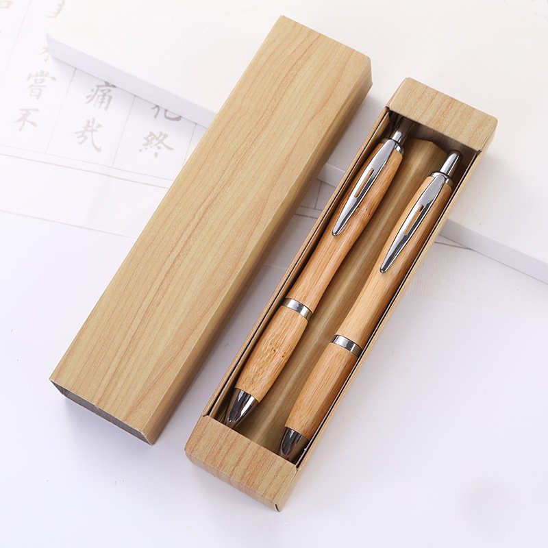 Double bamboo pattern pen box gift pen set environmentally friendly bamboo ballpoint pen advertising gift pen engraving company logo