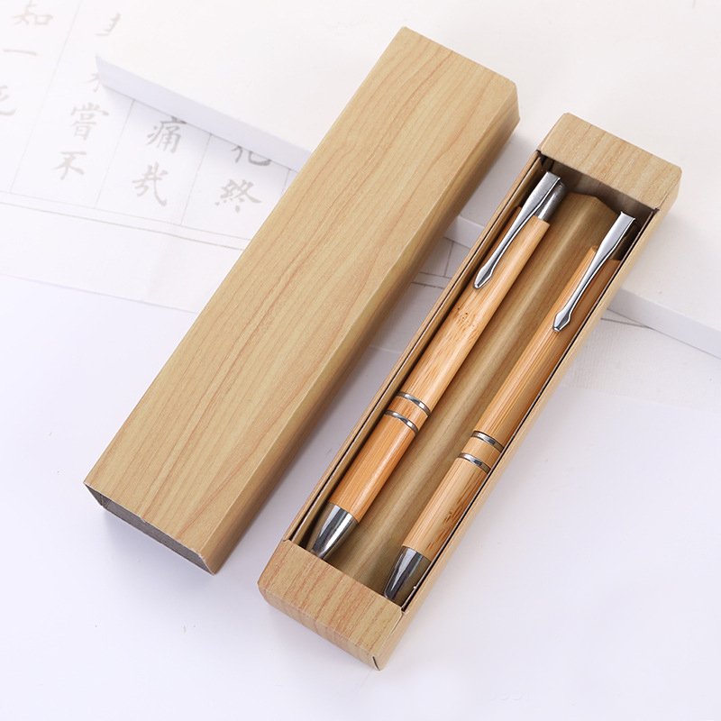 Double bamboo pattern pen box gift pen set environmentally friendly bamboo ballpoint pen advertising gift pen engraving company logo