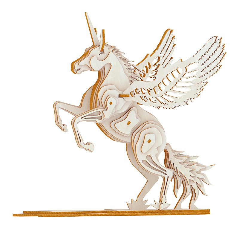 Unicorn model wooden puzzle 3D model toy three-dimensional puzzle handmade wholesale