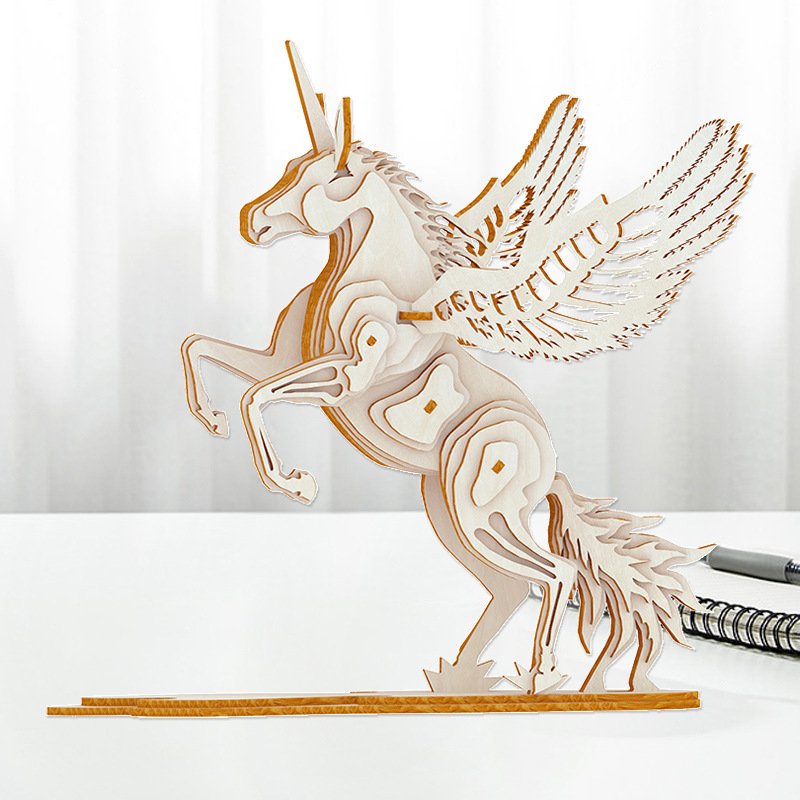 Unicorn model wooden puzzle 3D model toy three-dimensional puzzle handmade wholesale