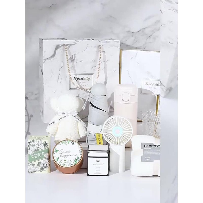 Business gift set, summer practical fan umbrella gift box, corporate team building opening event, customer souvenir gift