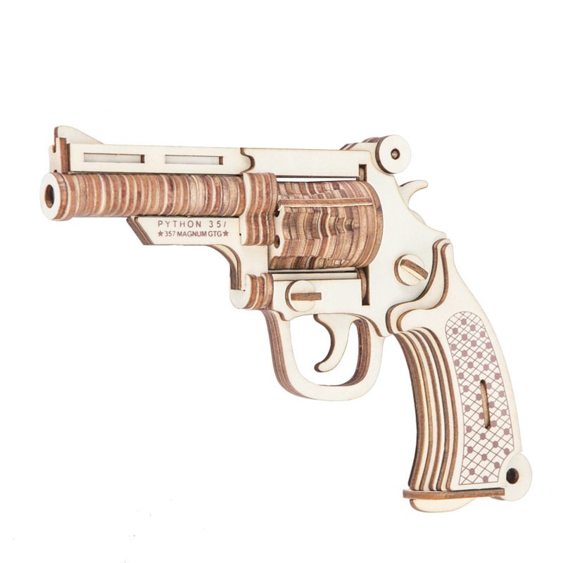 Revolver model wooden puzzle 3D model toy three-dimensional puzzle hand-assembled